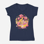 Pink Bowl-Womens-V-Neck-Tee-eduely