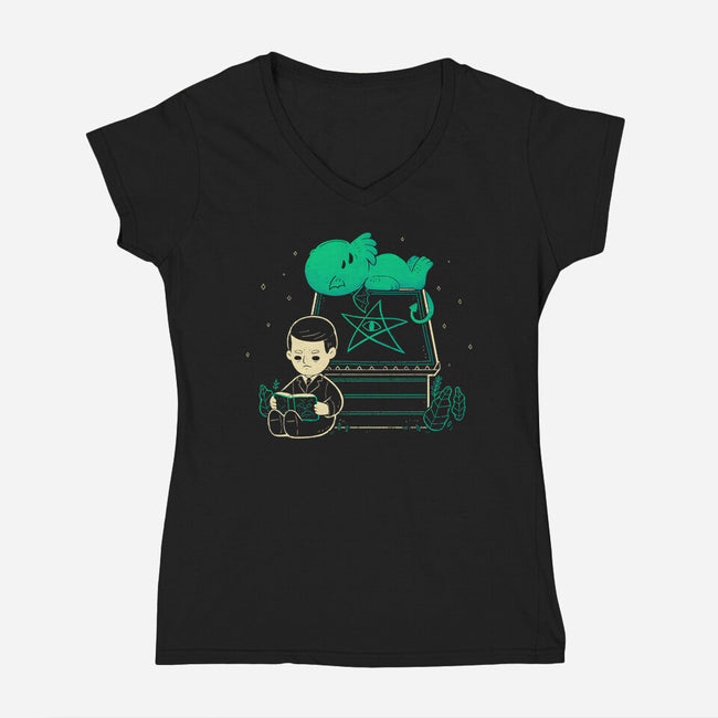 Cthulhu On Peanuts House-Womens-V-Neck-Tee-xMorfina