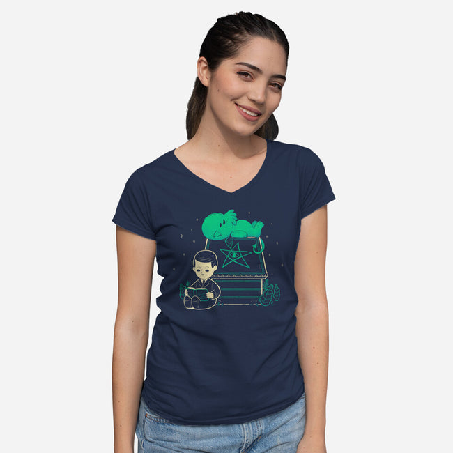 Cthulhu On Peanuts House-Womens-V-Neck-Tee-xMorfina