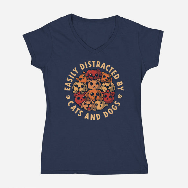 Easily Distracted By Cats And Dogs-Womens-V-Neck-Tee-erion_designs