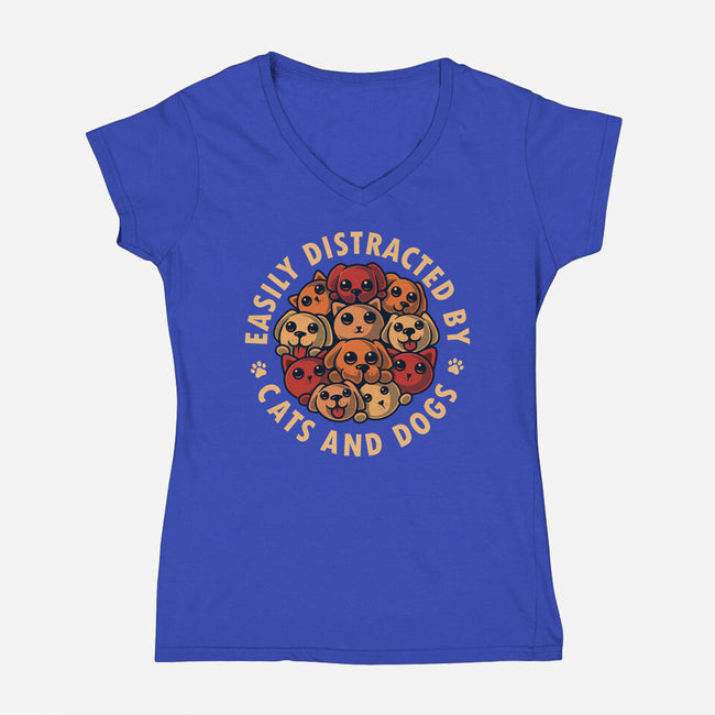 Easily Distracted By Cats And Dogs-Womens-V-Neck-Tee-erion_designs