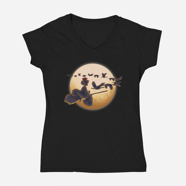 Young Witch Moon-Womens-V-Neck-Tee-rmatix