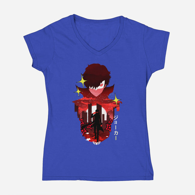 Joker Sunset-Womens-V-Neck-Tee-dandingeroz