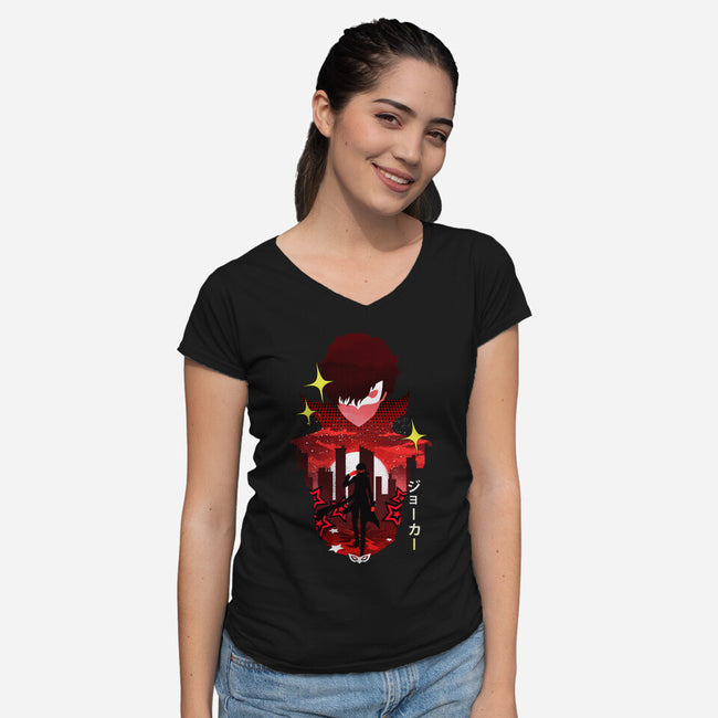 Joker Sunset-Womens-V-Neck-Tee-dandingeroz