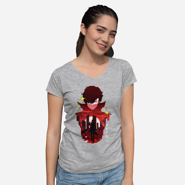 Joker Sunset-Womens-V-Neck-Tee-dandingeroz