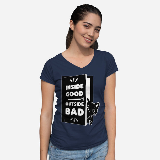 Outside Is Bad-Womens-V-Neck-Tee-Studio Mootant