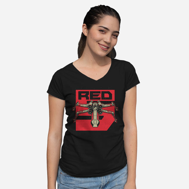 Red Spaceship Revolution-Womens-V-Neck-Tee-Studio Mootant