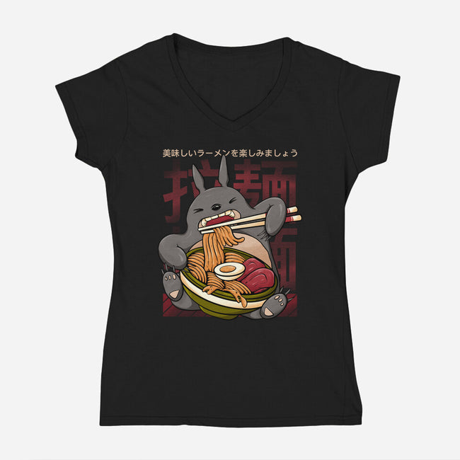 Totoro Ramen-Womens-V-Neck-Tee-Ryuga