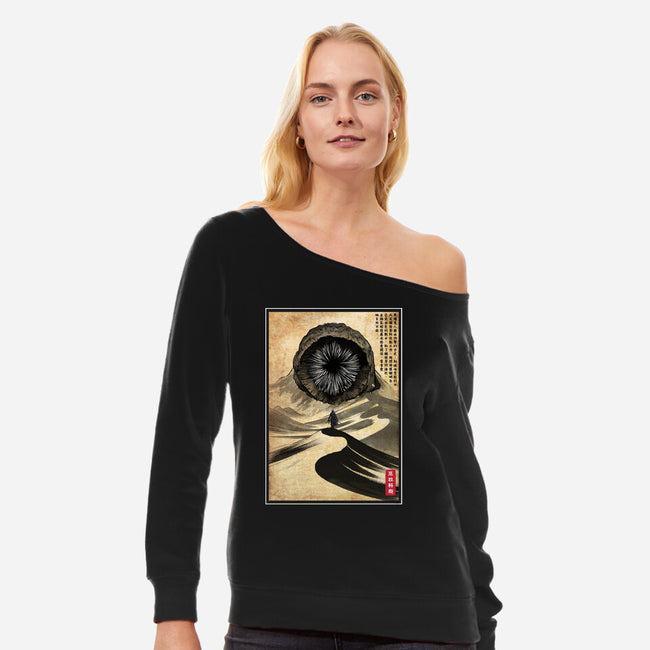 Dune Woodblock-Womens-Off Shoulder-Sweatshirt-DrMonekers