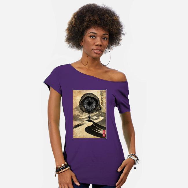 Dune Woodblock-Womens-Off Shoulder-Tee-DrMonekers