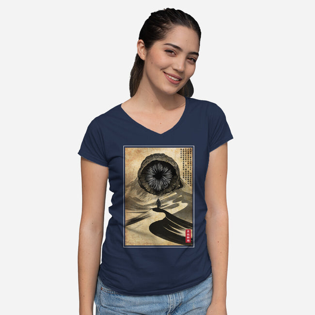 Dune Woodblock-Womens-V-Neck-Tee-DrMonekers