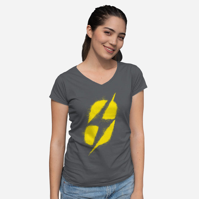 Ground Zero Fallout-Womens-V-Neck-Tee-rocketman_art