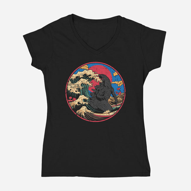 God Of Kanagawa Wave-Womens-V-Neck-Tee-turborat14