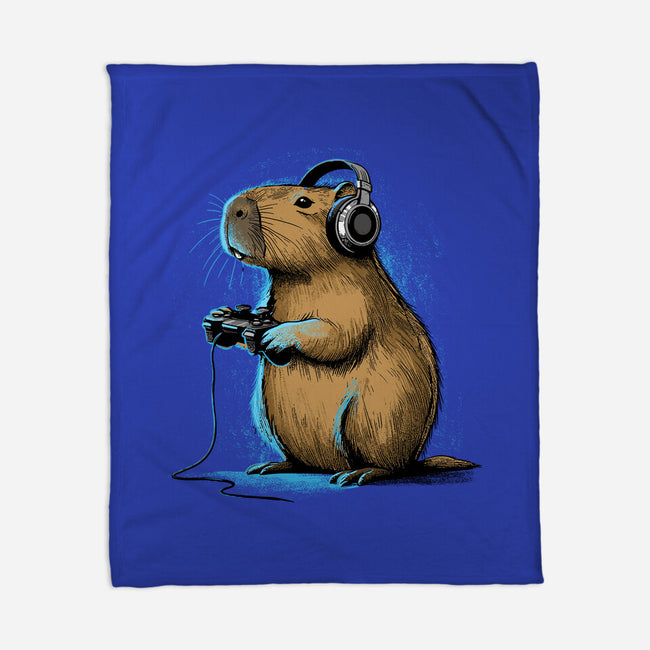 Capy-Gamer-None-Fleece-Blanket-GoshWow