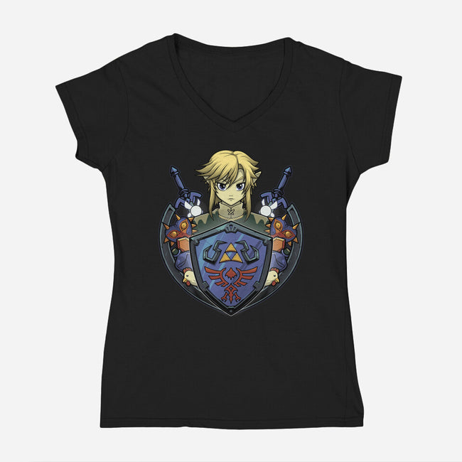 Hylian's Shield-Womens-V-Neck-Tee-Astrobot Invention