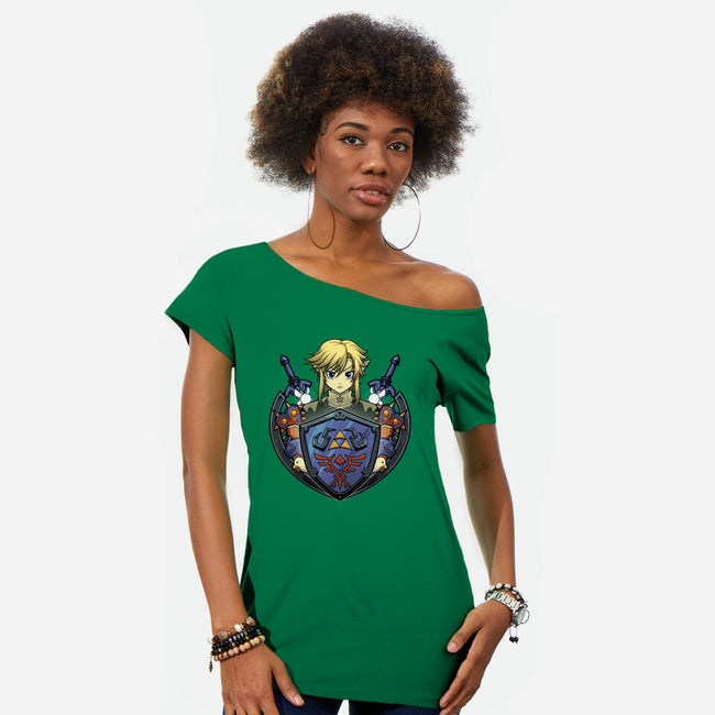 Hylian's Shield-Womens-Off Shoulder-Tee-Astrobot Invention