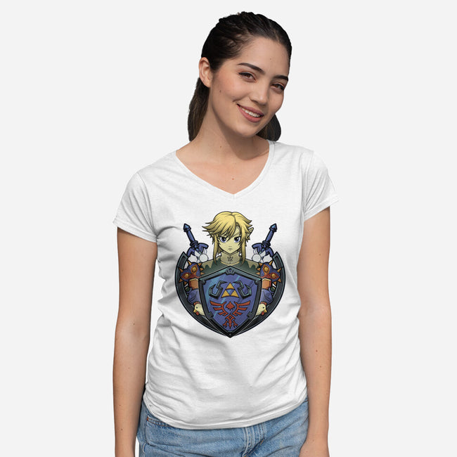 Hylian's Shield-Womens-V-Neck-Tee-Astrobot Invention