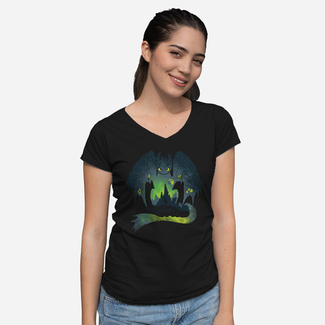 The Night Fury-Womens-V-Neck-Tee-dalethesk8er