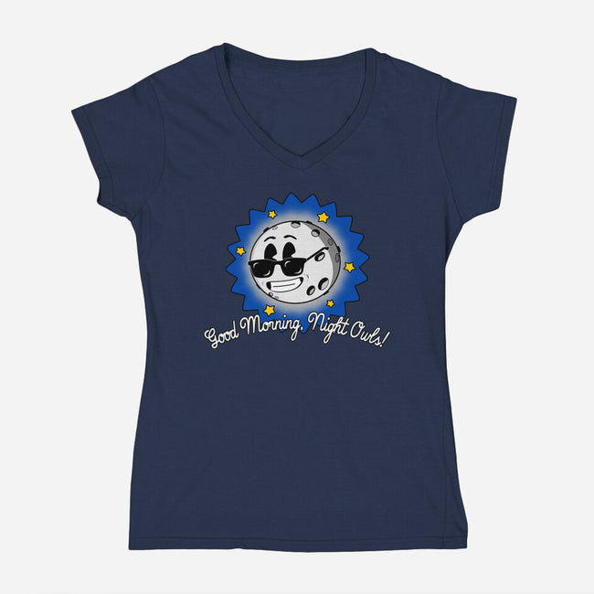 Good Morning Night Owls-Womens-V-Neck-Tee-sillyindustries