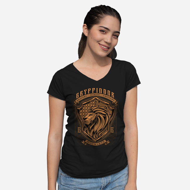 Orange Lion Emblem-Womens-V-Neck-Tee-Astrobot Invention