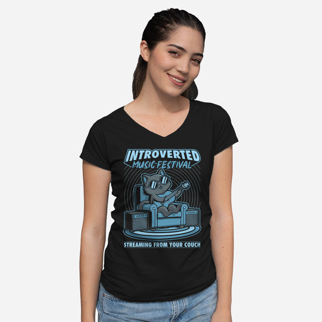 Introverted Music Cat-Womens-V-Neck-Tee-Studio Mootant