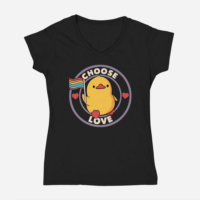 Choose Love Pride Duck-Womens-V-Neck-Tee-tobefonseca