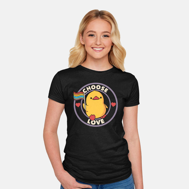 Choose Love Pride Duck-Womens-Fitted-Tee-tobefonseca