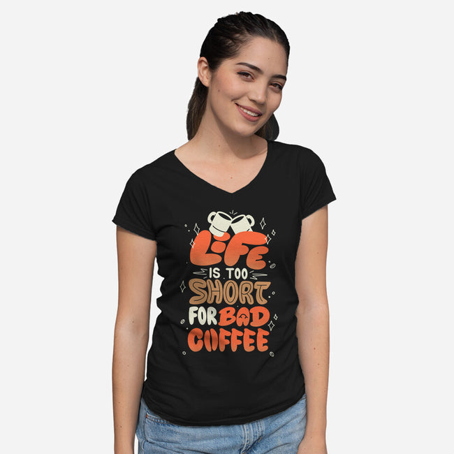 Too Short For Bad Coffee-Womens-V-Neck-Tee-tobefonseca