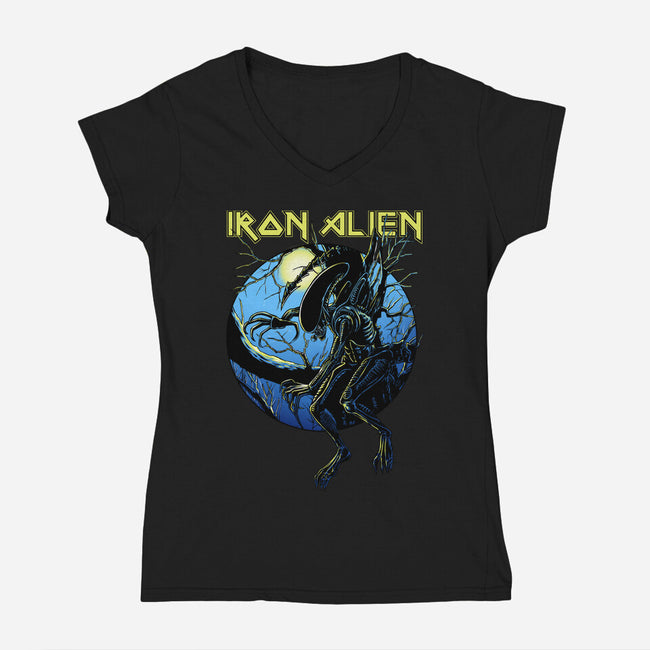 Iron Xenomorph-Womens-V-Neck-Tee-joerawks