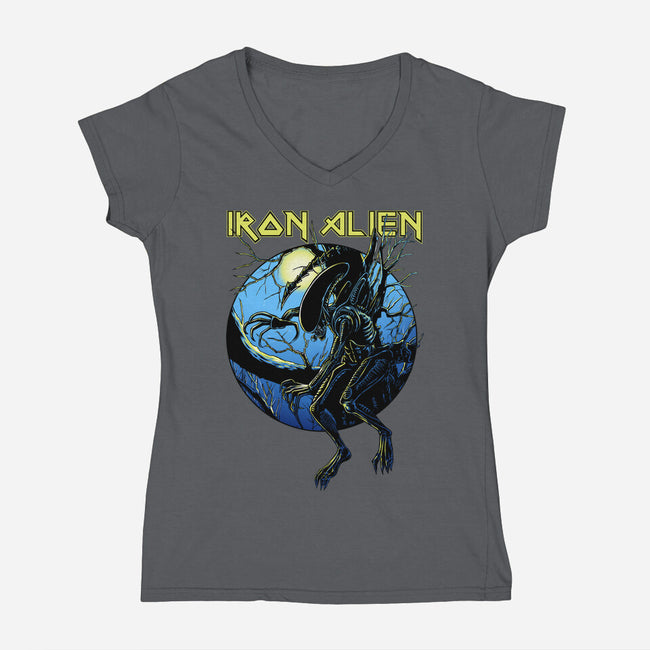 Iron Xenomorph-Womens-V-Neck-Tee-joerawks