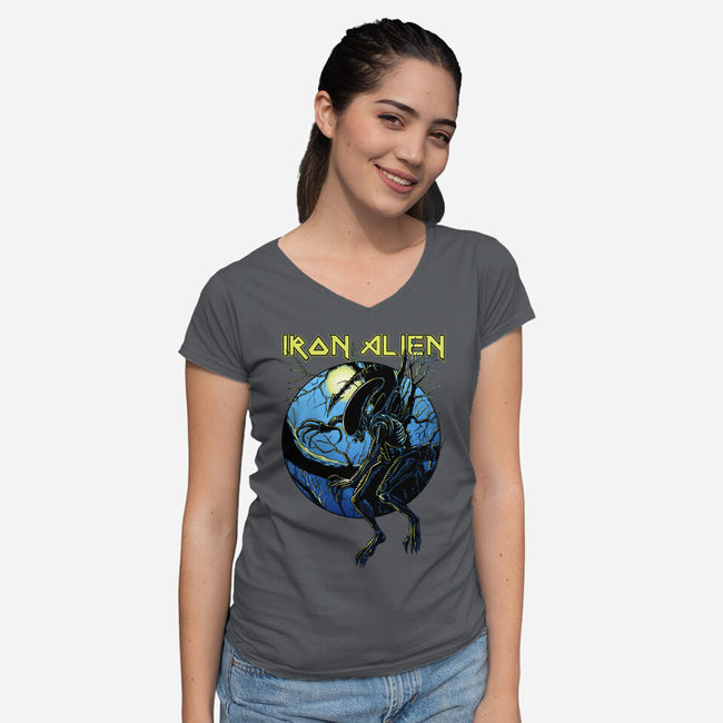 Iron Xenomorph-Womens-V-Neck-Tee-joerawks