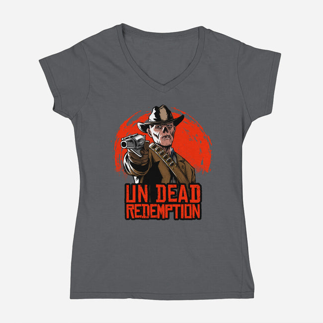 Undead Redemption-Womens-V-Neck-Tee-joerawks