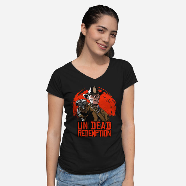 Undead Redemption-Womens-V-Neck-Tee-joerawks