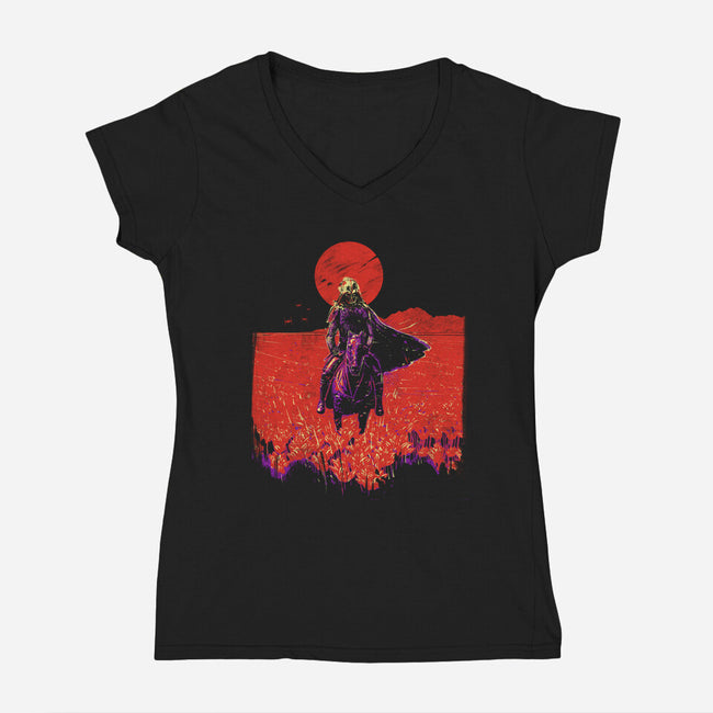 Dark Shogun-Womens-V-Neck-Tee-kharmazero