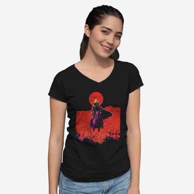 Dark Shogun-Womens-V-Neck-Tee-kharmazero