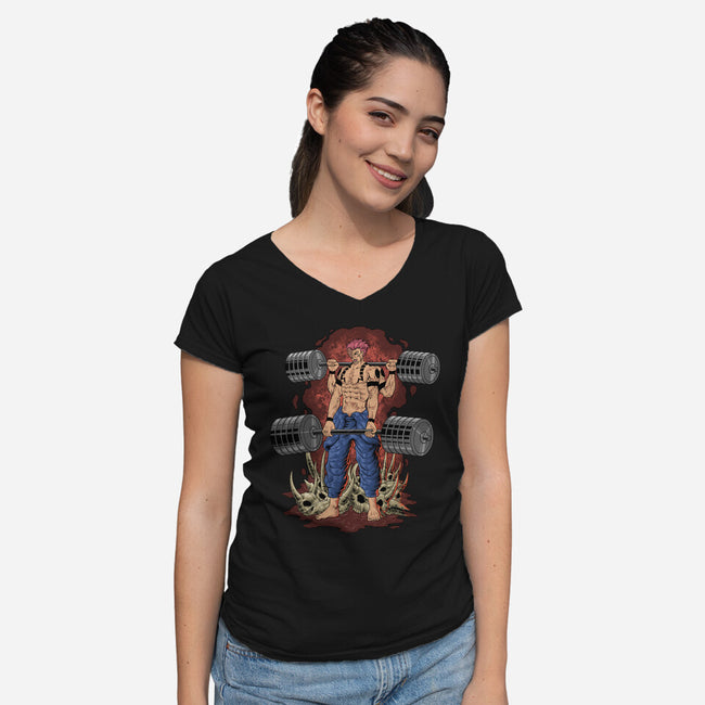 Curse Lift-Womens-V-Neck-Tee-badhowler