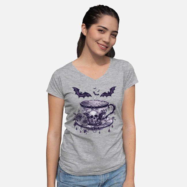 Coffee Goth-Womens-V-Neck-Tee-Tinycraftyaliens