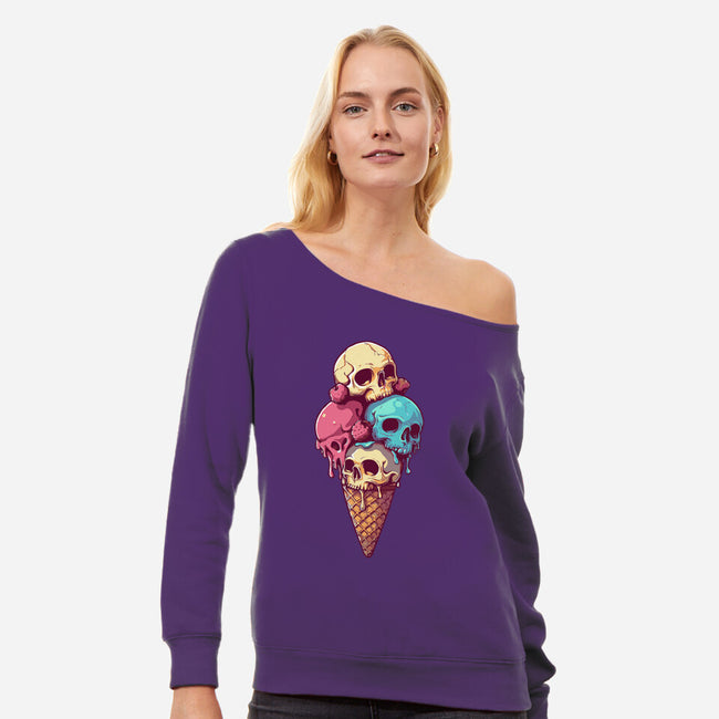 Skull Ice Cream-Womens-Off Shoulder-Sweatshirt-Tinycraftyaliens