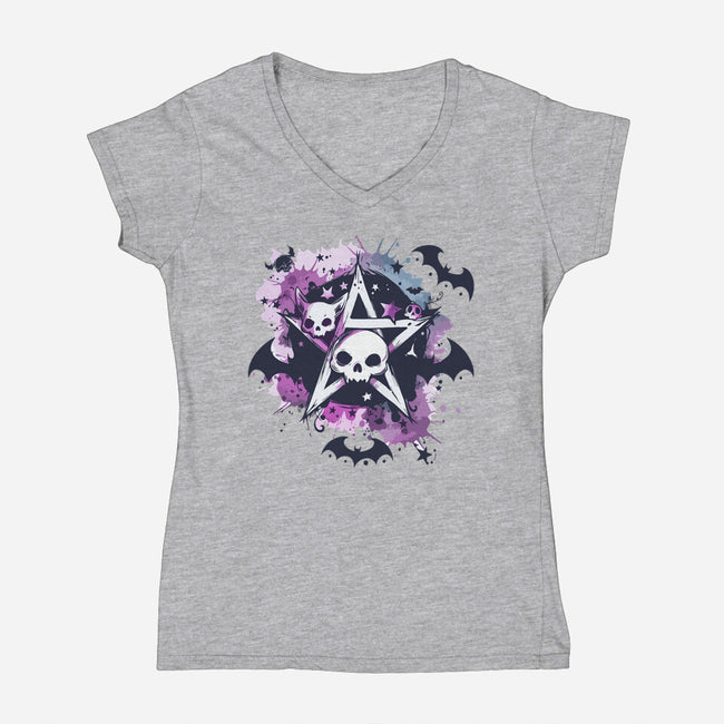 Kawaii Pentagram-Womens-V-Neck-Tee-Tinycraftyaliens