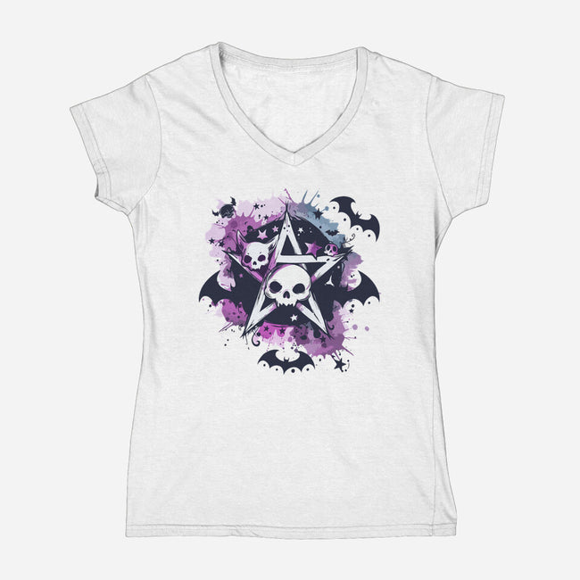 Kawaii Pentagram-Womens-V-Neck-Tee-Tinycraftyaliens