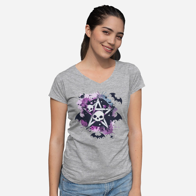 Kawaii Pentagram-Womens-V-Neck-Tee-Tinycraftyaliens