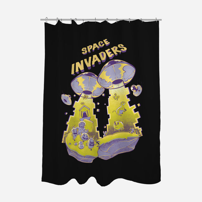 Space Invaders-None-Polyester-Shower Curtain-Under Flame