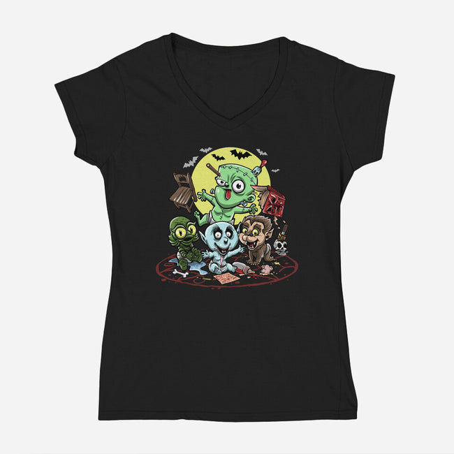 Monster Nursery-Womens-V-Neck-Tee-zascanauta