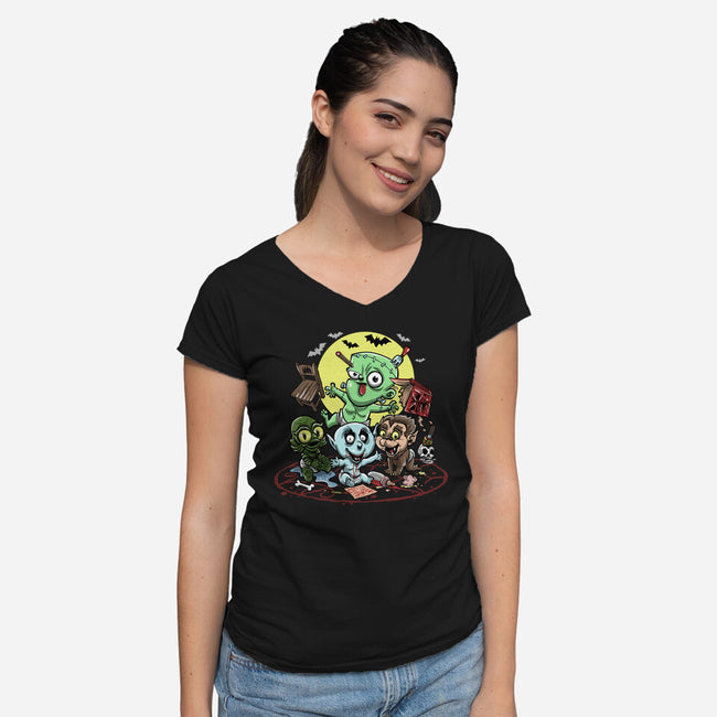 Monster Nursery-Womens-V-Neck-Tee-zascanauta