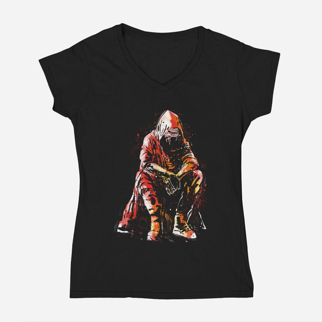 Sad Kylo-Womens-V-Neck-Tee-kharmazero