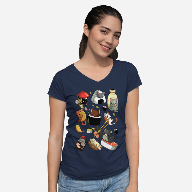 Sushi Cats-Womens-V-Neck-Tee-Vallina84