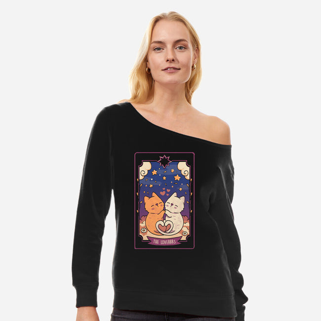 The Lovers Cat Tarot-Womens-Off Shoulder-Sweatshirt-tobefonseca