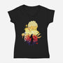 Skull Sunset-Womens-V-Neck-Tee-dandingeroz