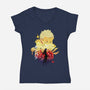 Skull Sunset-Womens-V-Neck-Tee-dandingeroz