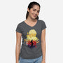 Skull Sunset-Womens-V-Neck-Tee-dandingeroz